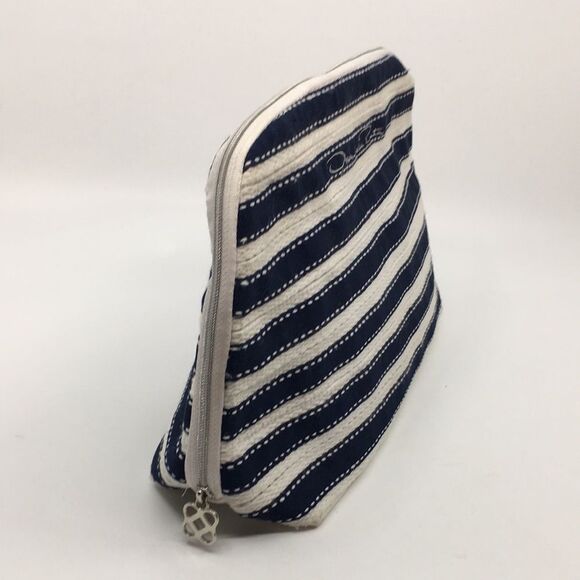 Oscar de la Renta Navy Blue and Cream Striped Padded Makeup / Cosmetic Bag - Picture 3 of 16